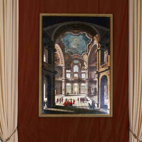 Giovanni Battista Bagnasacco - Giovanni Comandù, Veduta del salone centrale della Palazzina di Caccia di Stupinigi, 1798 Da Torino, Palazzo Reale